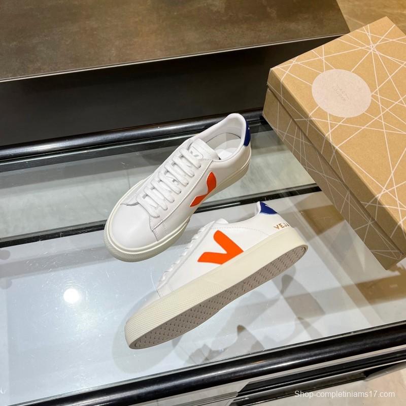 VEJA Classic White Sneakers V Logo Lace-Up Retro Flat Thick Sole Casual Sports Shoes - LY00220