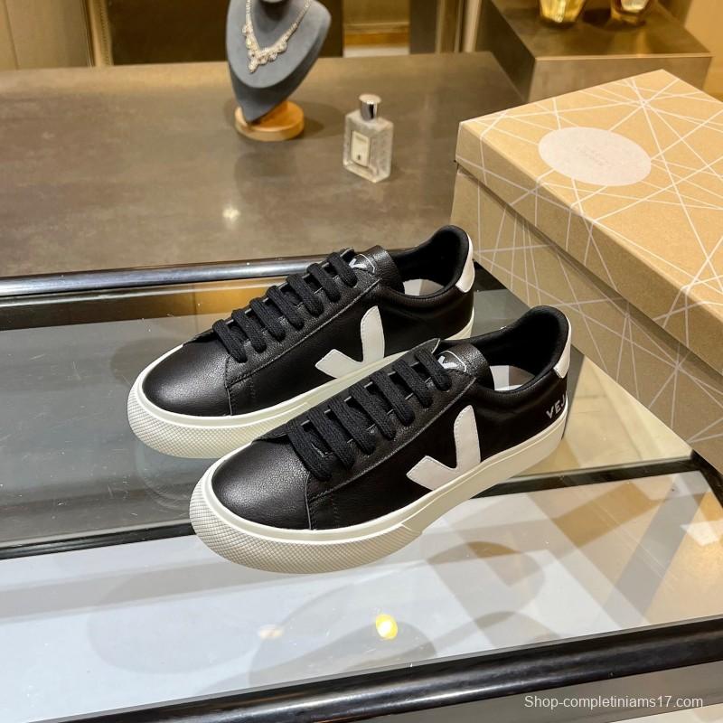 VEJA Classic White Sneakers V Logo Lace-Up Retro Flat Platform Casual Sports Shoes - LY00220