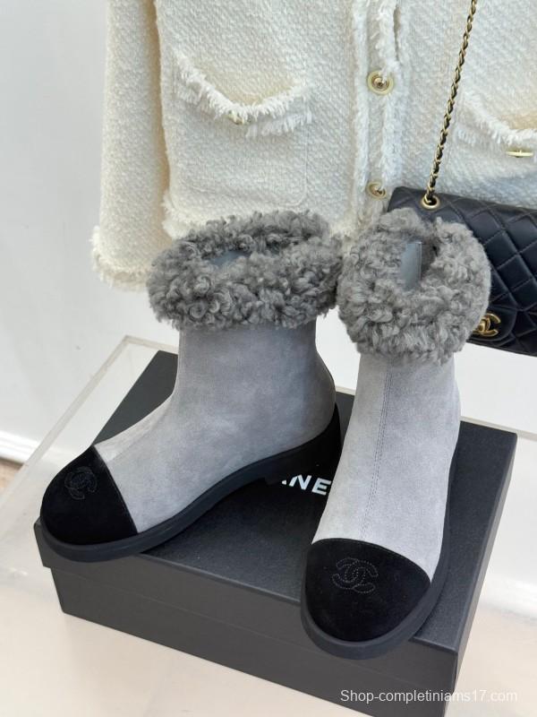 Chanel 2025/SS Double C Color-Block Shearling Snow Boots - KFY00300