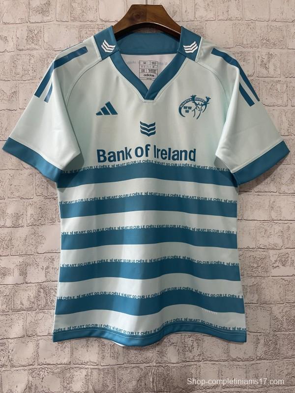 24/25 Munster Light Blue with Teal Hoops and Irish Text Third Jersey
