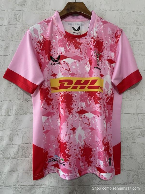 25/26 Harlequins Pink with Flamingo Splatter Pattern Jersey