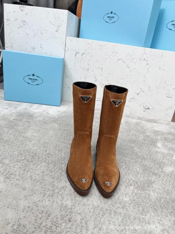 Prada Classic Triangle Logo Pointed Toe Boots - LY00350