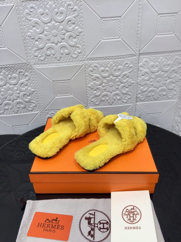 H Teddie Wool H Slippers Flat Sole Fur Slides - LY00240