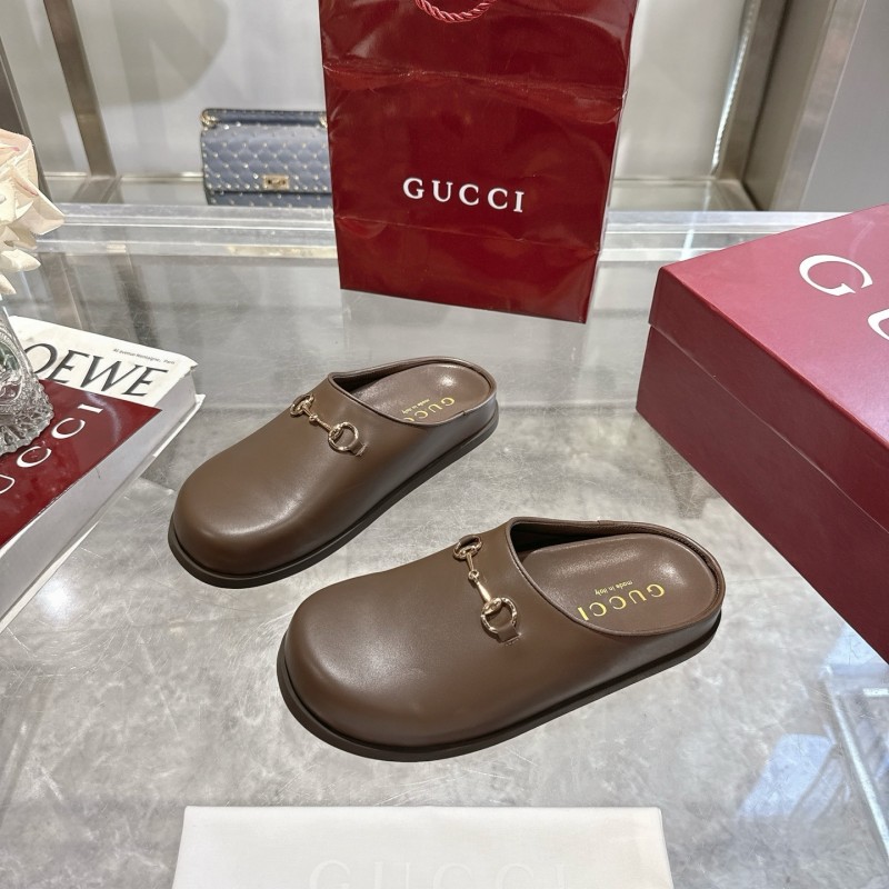 Gucci Camel Suede GG Embossed Horsebit Mule Sandals - LY00240