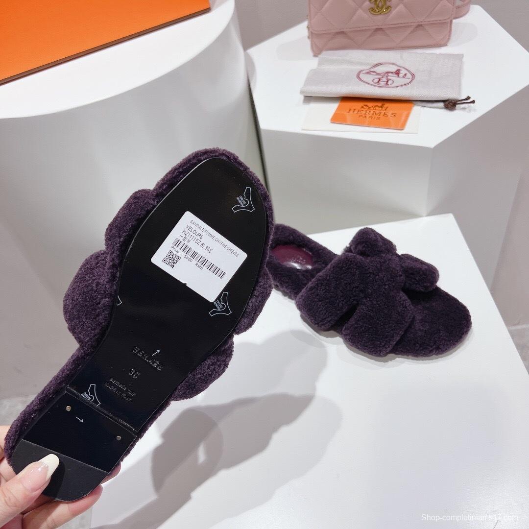 Hermes Teddy Wool H Slippers Flat Fur Slippers - LY00240