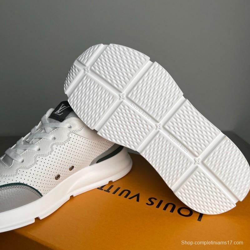 Lv Classic Leather Round Toe Lace-Up Low Top Casual Shoes - YC