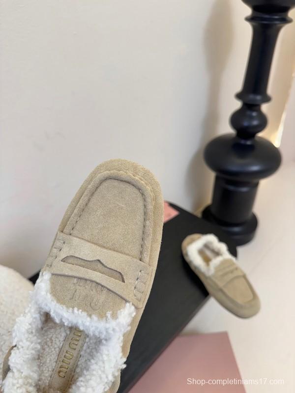 MIUMIU Thick Sole New British Style Wool Loafer Cotton Shoes - KFY00320