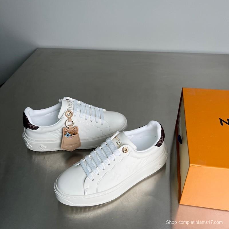 Louis Vuitton Takashi Murakami x LV Time Out Cherry Blossom Series Leather Round Toe Flat Low-Top Sneakers - YC