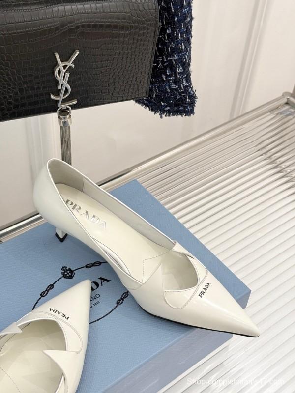 PRADA 2025/SS Catwalk Pointed Toe Kitten Heel Single Shoes - KFY00310