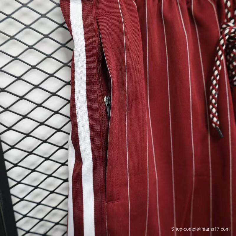 Player Version 25/26 Ajax Burgundy Red with White Side Stripes and Pinstripes Shorts