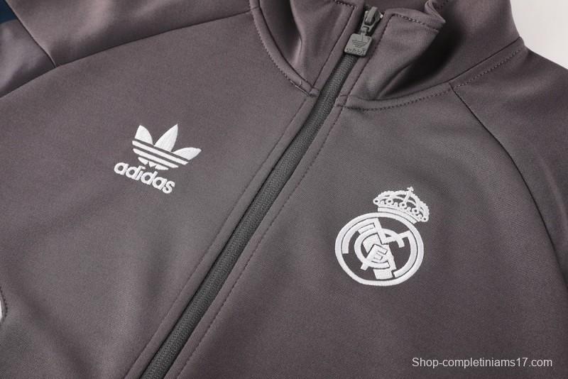 25/26 Real Madrid Light Grey Full Zipper Jacket+Long Pants