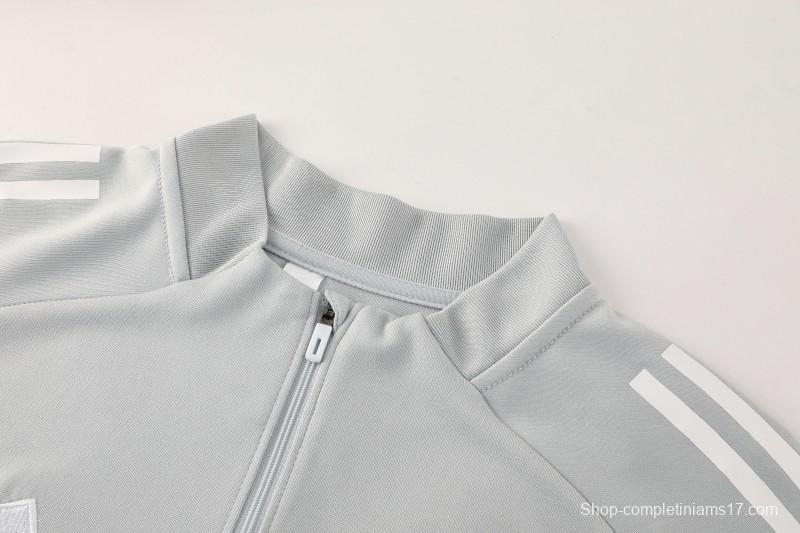 25/26  Adidas Light Grey Full zipper Jacket Tracksuit+ long pants