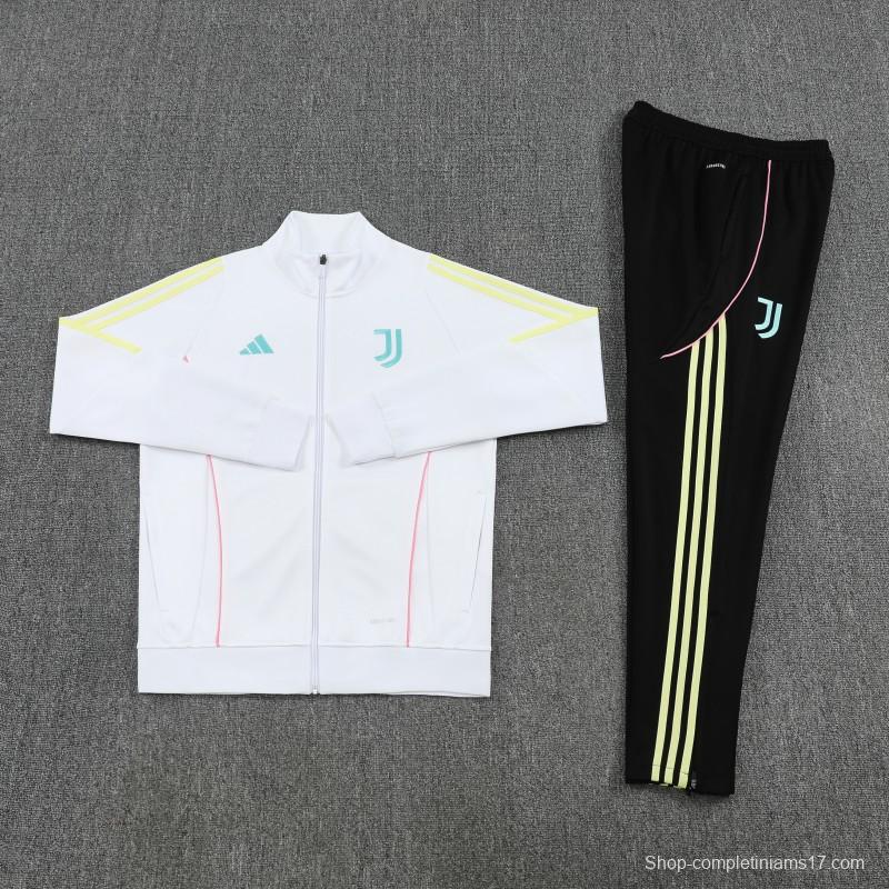 25/26  Juventus White  Full zipper Jacket Tracksuit+ long pants