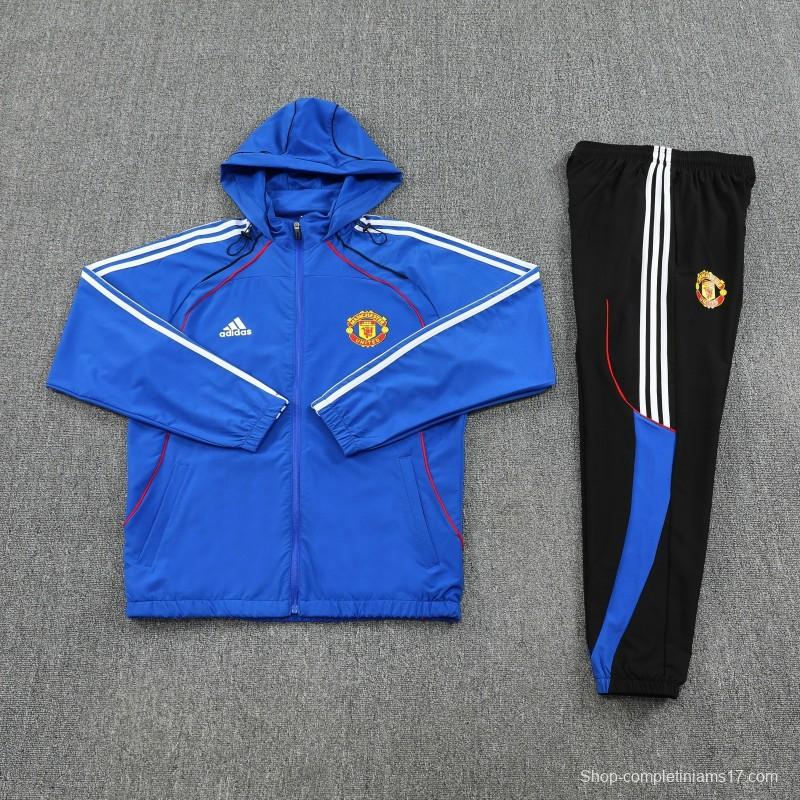 25/26 Manchester United Blue Full zipper Jacket Tracksuit+ long pants