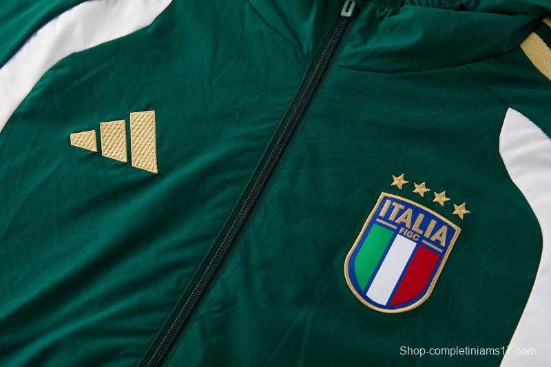 2026 Italy Green Hoodie Full Zipper Windbreaker + Long Pants