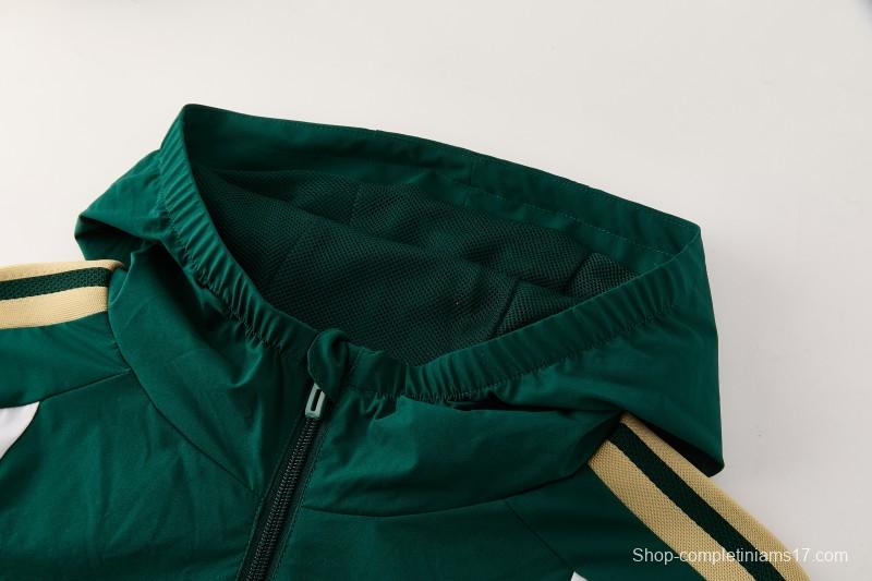 2026 Italy Green Hoodie Full Zipper Windbreaker + Long Pants
