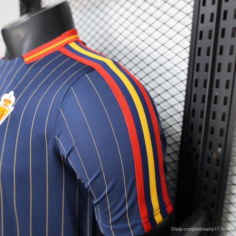 2026 Player Version Spain Navy Blue with Thin Yellow Pinstripes Jersey