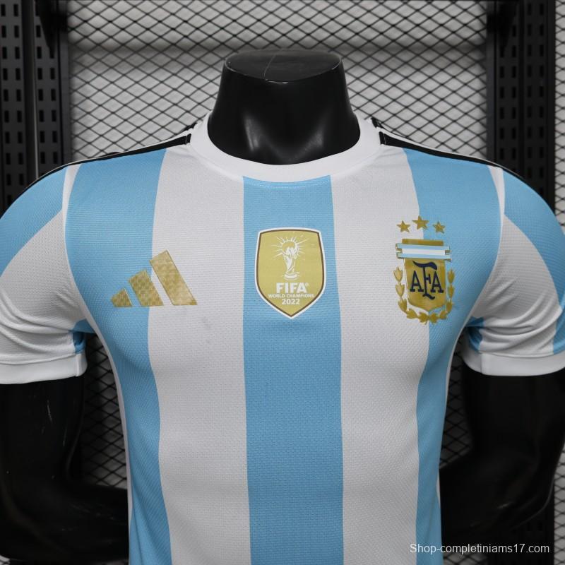 Player Version 2027 Argentina Home White & Light Blue Stripes with FIFA World Cup Champion Badge Jersey