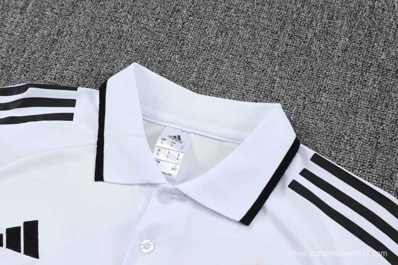 26/27 Real Madrid White Polo Training Shirt + Black Long Pants Tracksuit