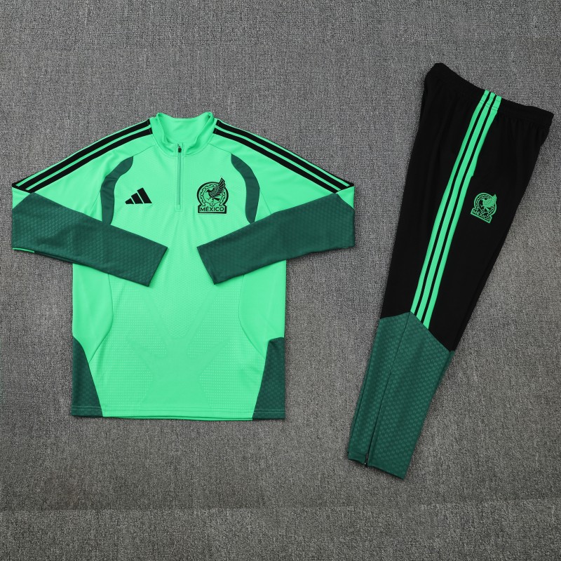 26/27  Mexico Green Half Zipper Jacket Tracksuit  + Long Pants