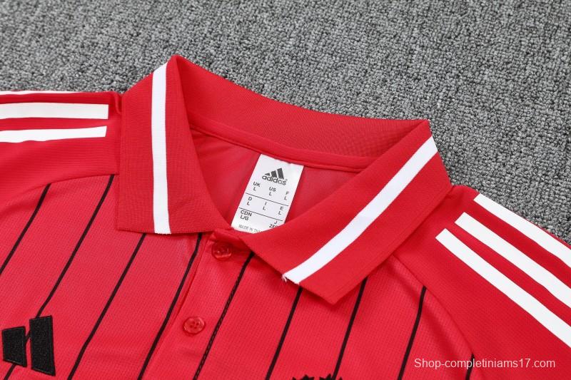 26/27 Manchester United  Red Stripes  Polo Training Shirt + Long Pants Tracksuit