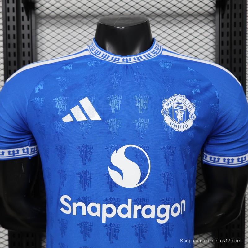 Player Version 26/27 Manchester United Blue with All-Over Devil Jacquard Pattern Jersey