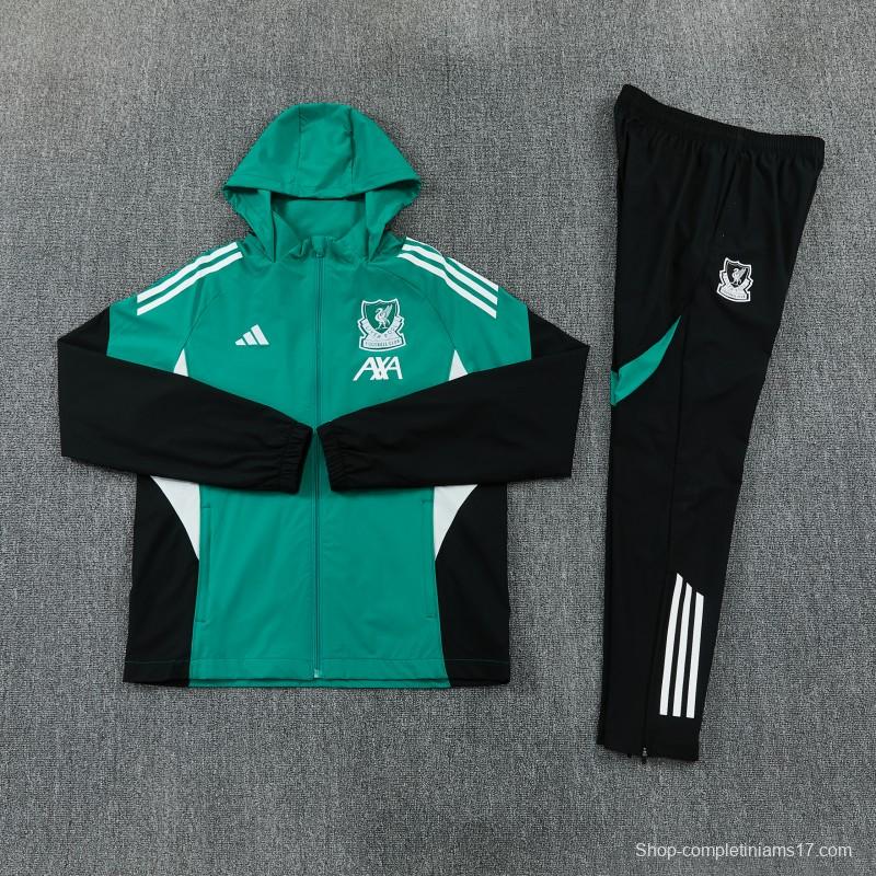 26/27 Liverpool Green Full Zipper Hooded Jacket Tracksuit + Black Long Pants