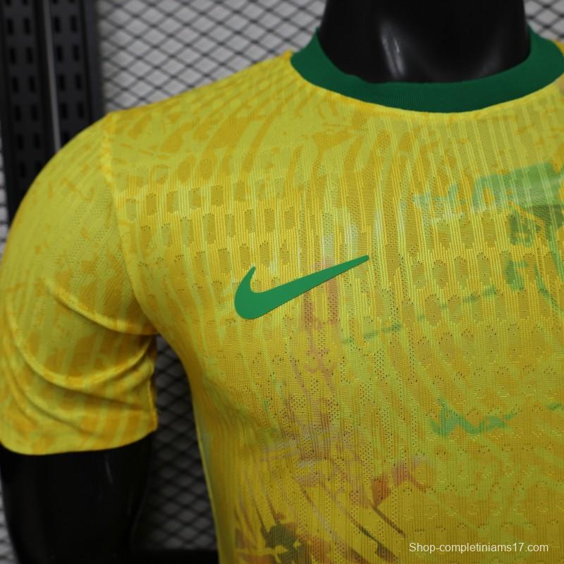 Player Version 2026 Brazil Yellow with Green Ink Splash Special Edition Home Jersey