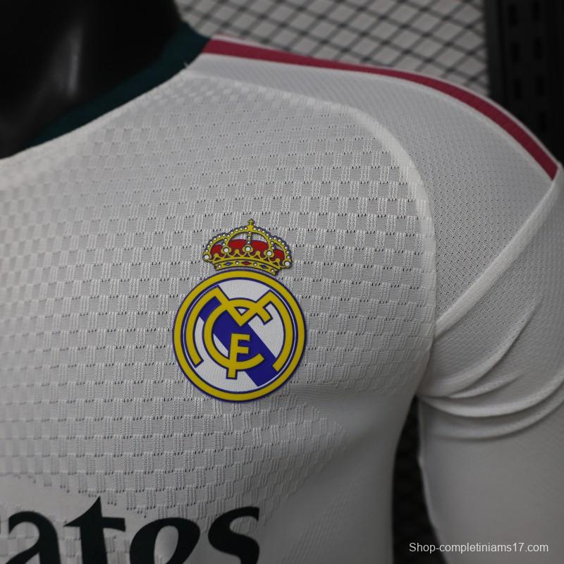Player Version 26/27 Real Madrid White with Burgundy Stripe Long Sleeve Home Jersey