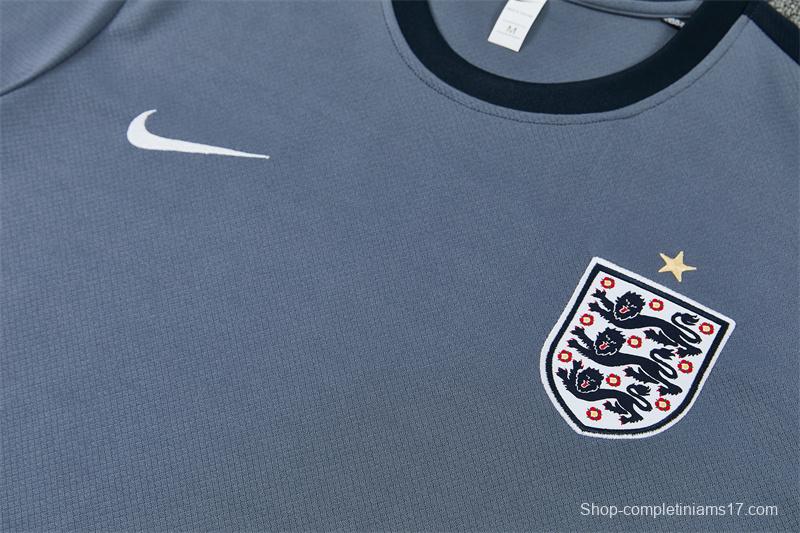 2026 England Grey Short Sleeve+ Navy Blue Soccer Shorts