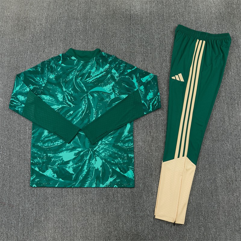 2026 Real Madrid Dark Green Camouflage  Half Zipper Jacket Tracksuit + Long Pants (Adidas)