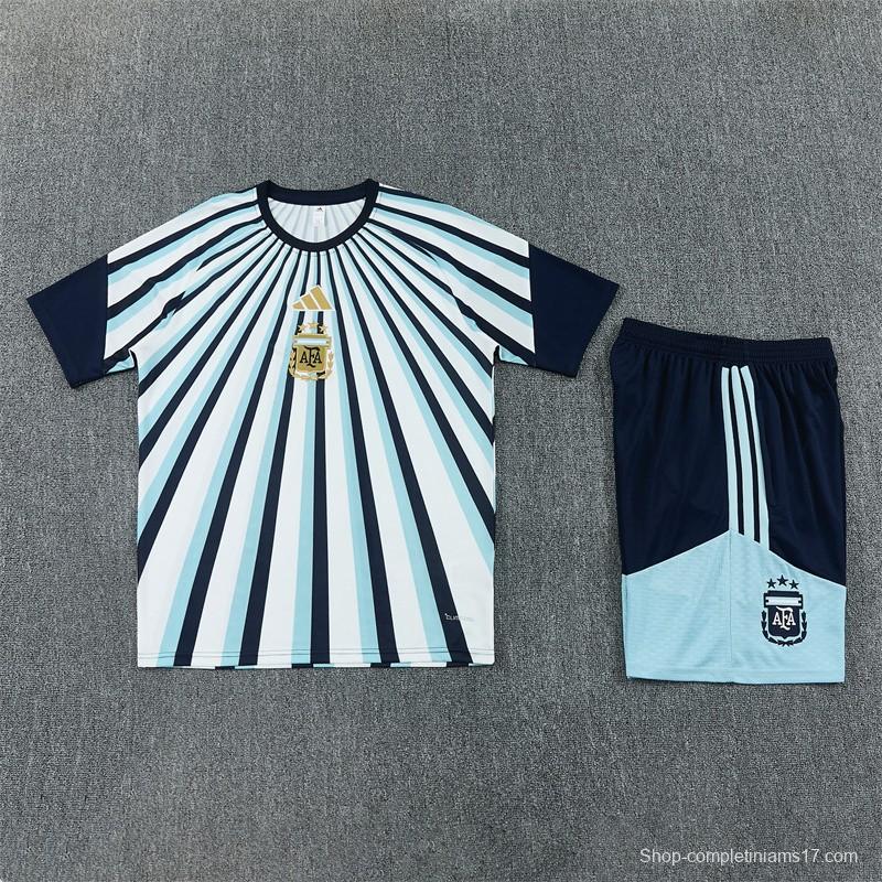 2026 Argentina White & Light Blue Radial Stripe Short Sleeve+Soccer Shorts