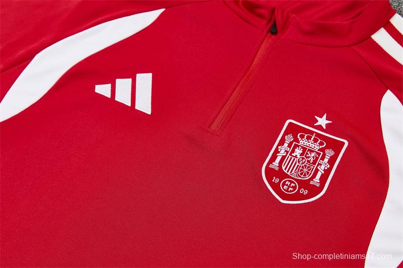 2026 Spain Red Half Zipper Jacket Tracksuit + Long Pants