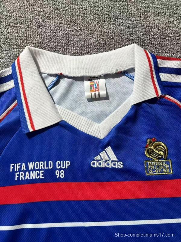 Retro Kids 1998 France Home Long Sleeve Jersey