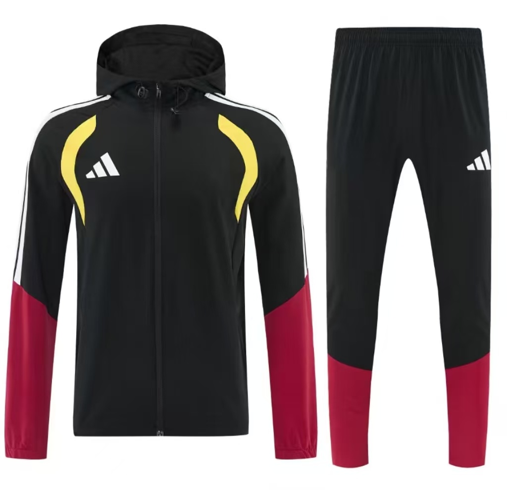 26/27 Adidas Black&Red  Full Zipper Hooded  Windbreaker  Jacket Tracksuit + Long Pants