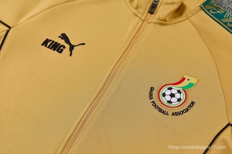 26/27 Ghana Yellow Full Zipper Jacket Tracksuit +  Black Long Pants