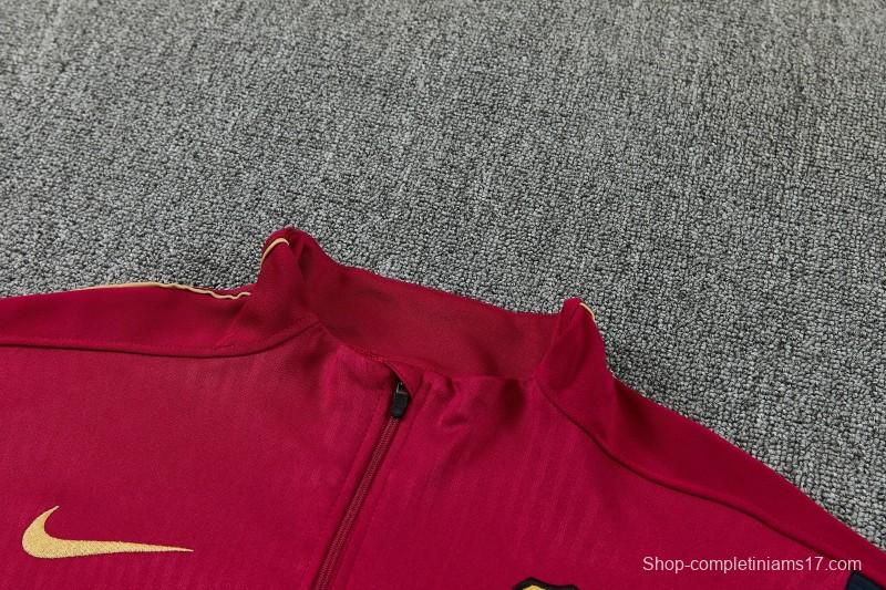 26/27 Barcelona Red & Black Half Zipper Jacket Tracksuit + Long Pants