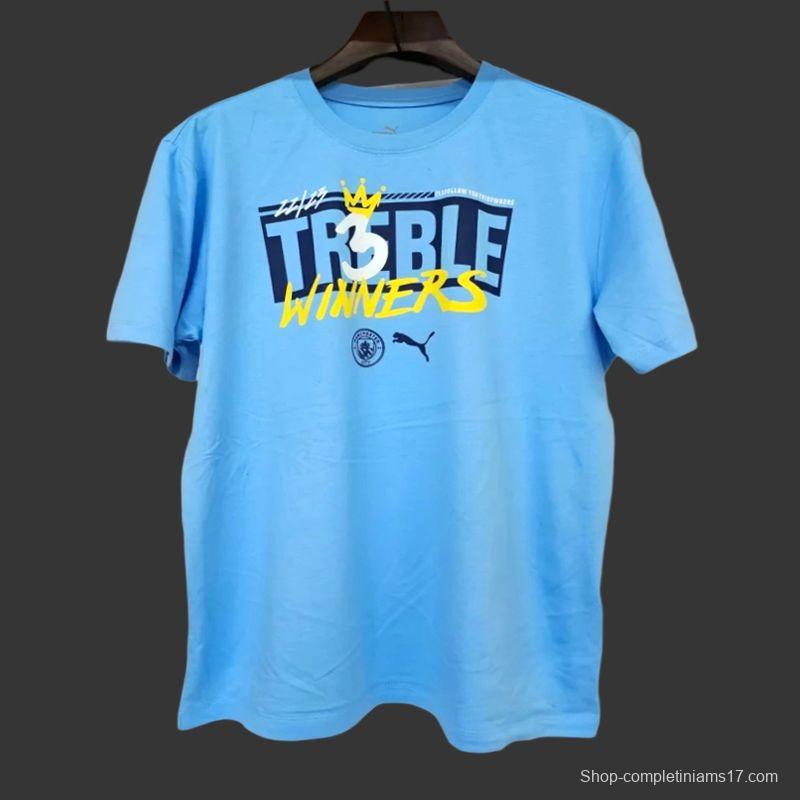 23/24 Manchester City Blue 3 Treble Winners Jersey