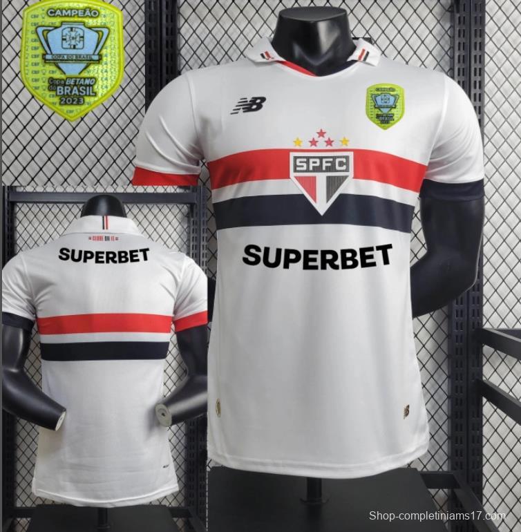 Player Version 2024/25 Sao Paulo Home Jersey + All Sponsors and Chest Patch