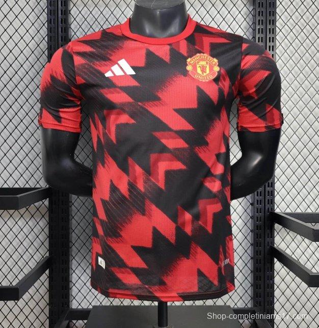 25/26 Player Version Manchester United Red Geometric Pattern Pre-Match Training Jersey