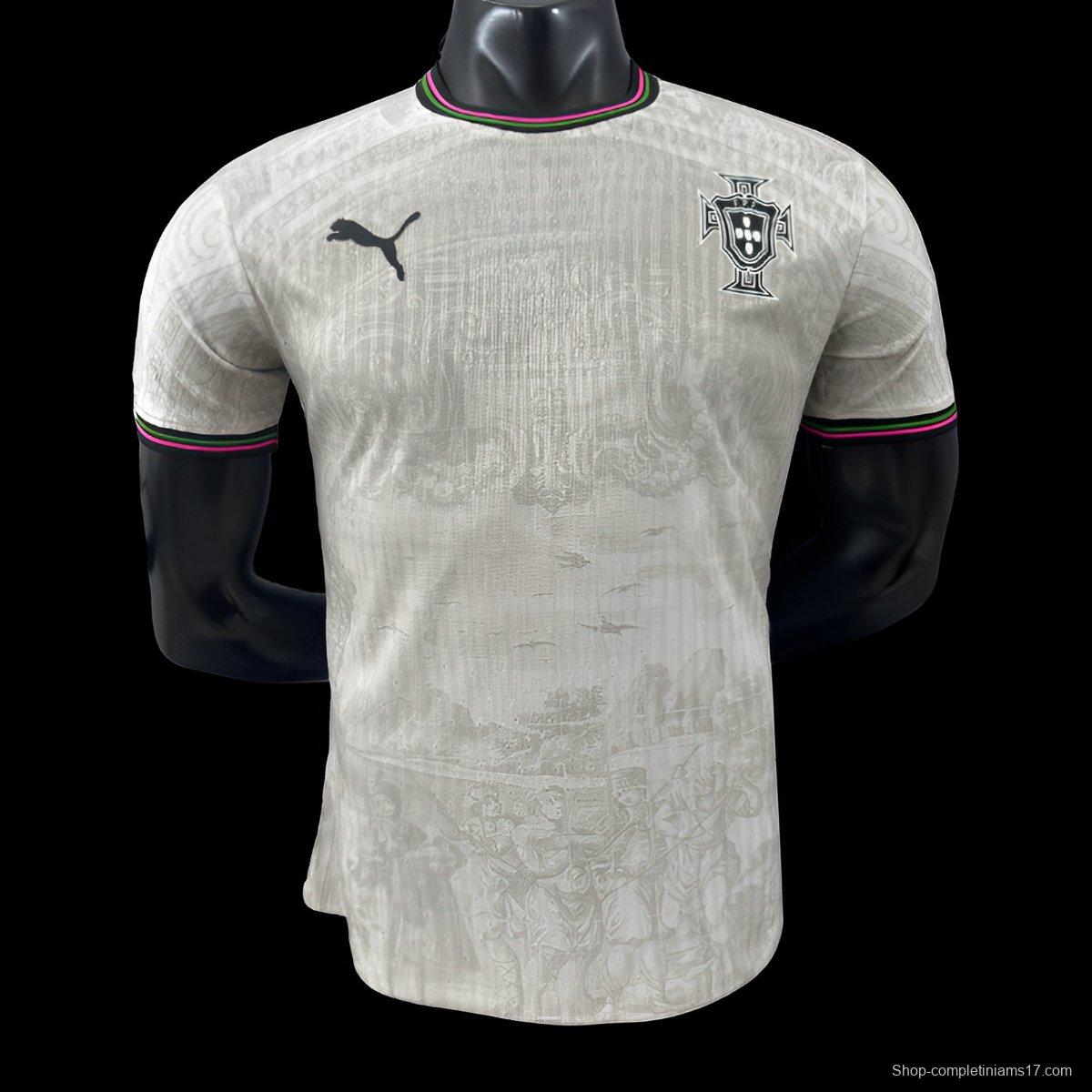 Player Version 2025 Portugal Away White with Subtle Pattern Jersey