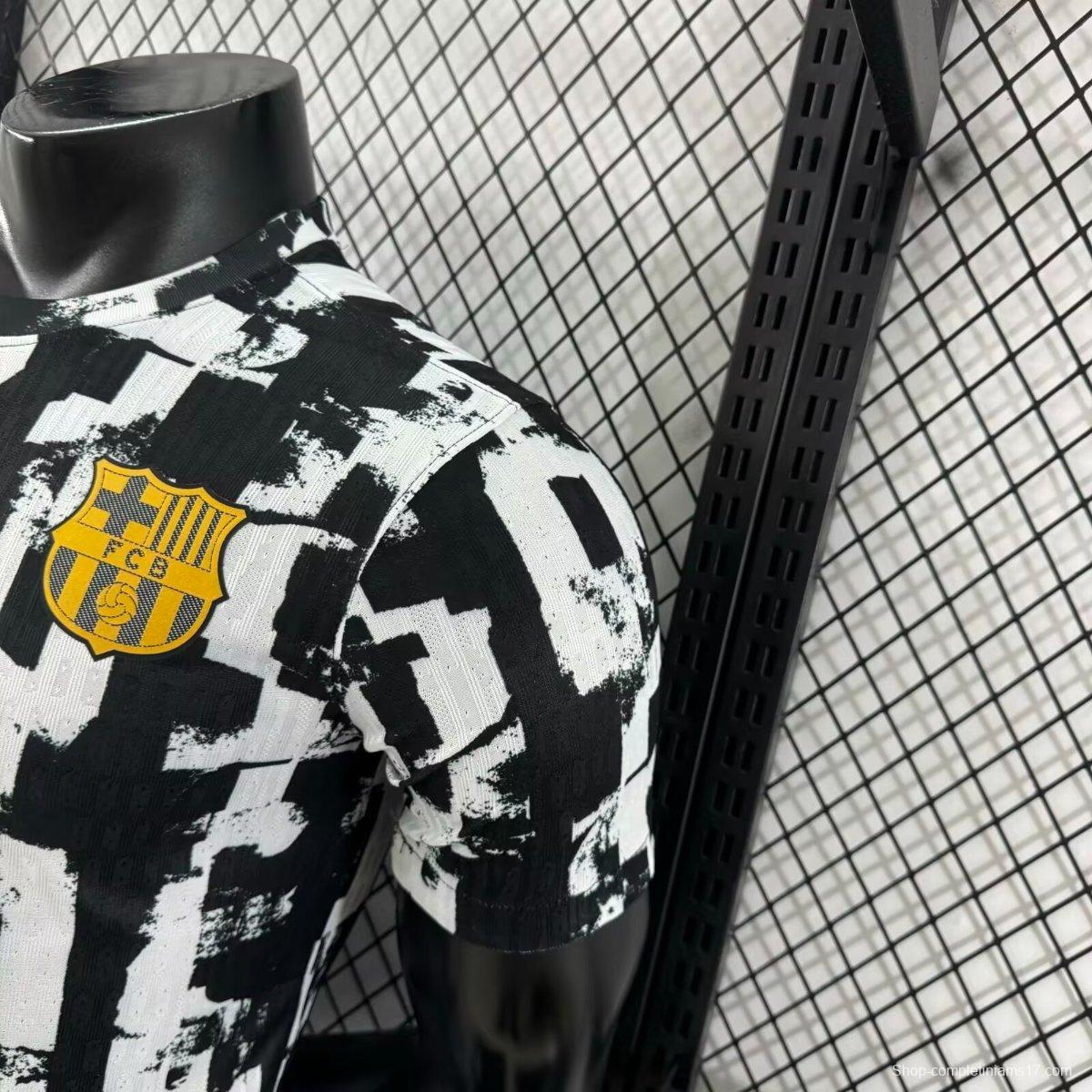 Player Version 25/26 Barcelona White with Abstract Graffiti Pattern Jersey