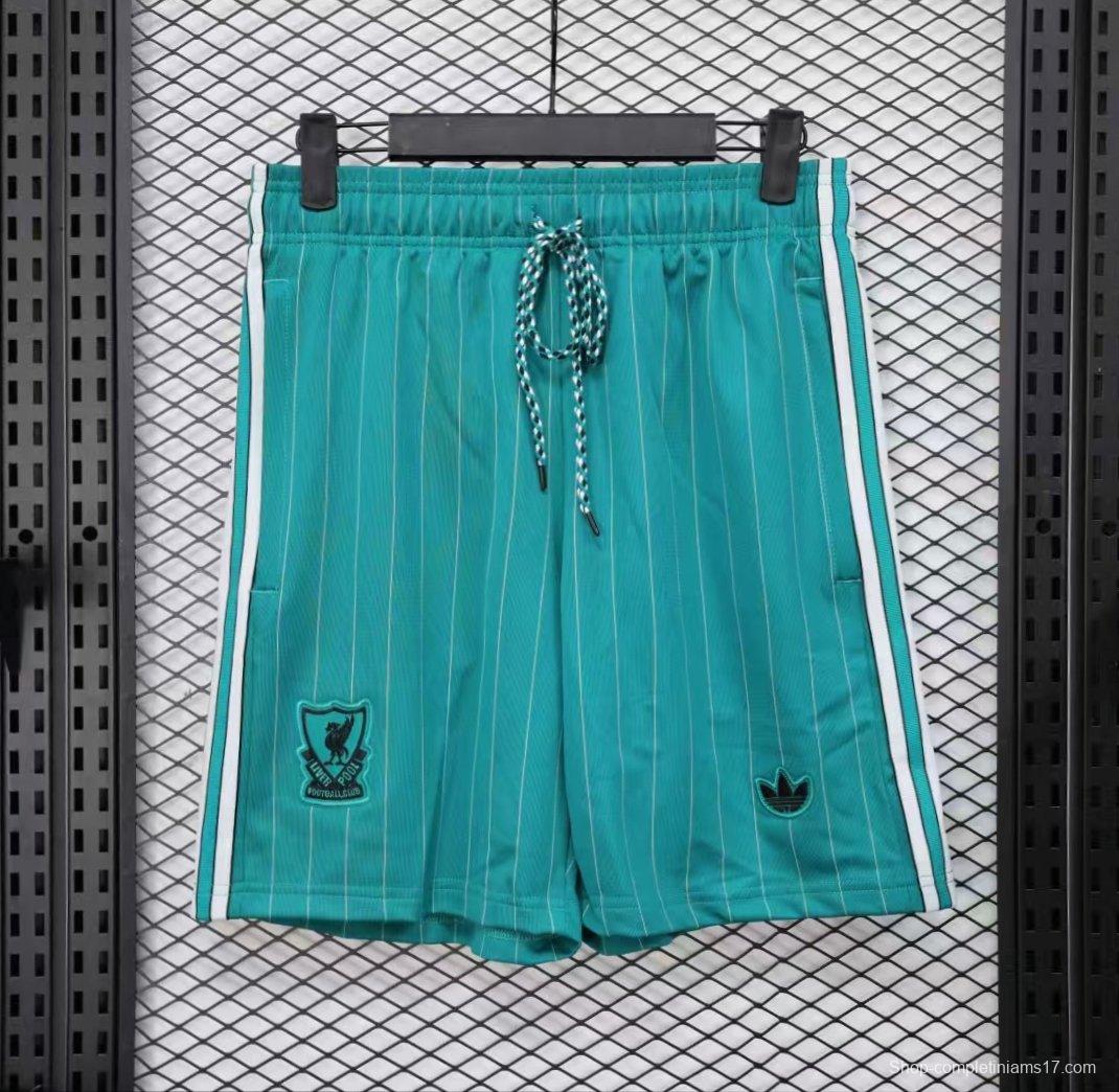 25/26 Liverpool Adidas Original Green with Teal Pinstripes Shorts