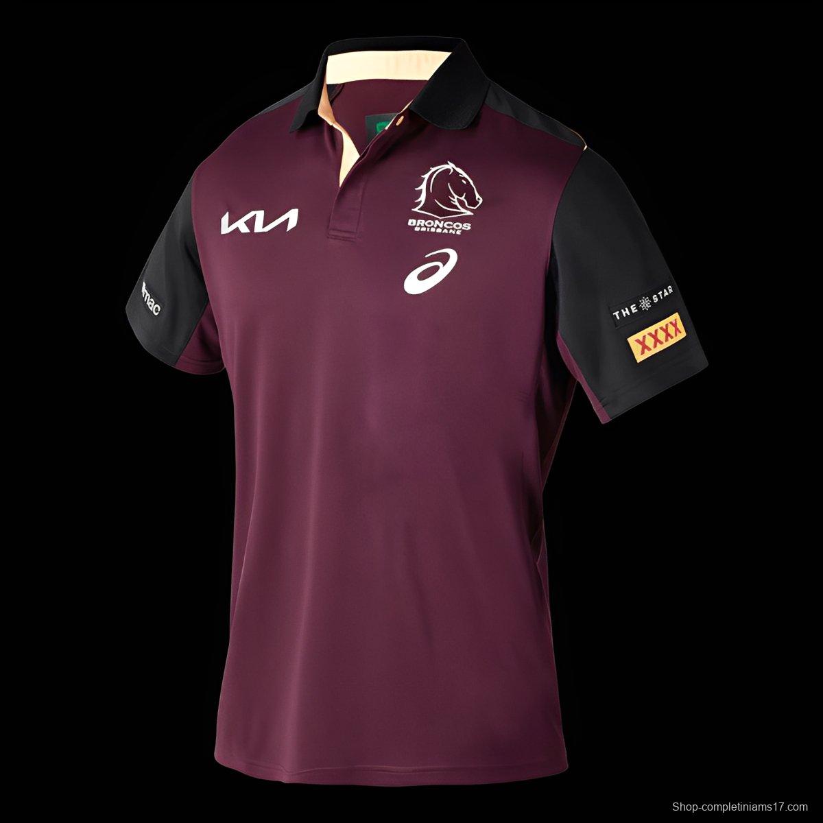 25/26 Brisbane Broncos Maroon with Black Sleeves Polo Shirt