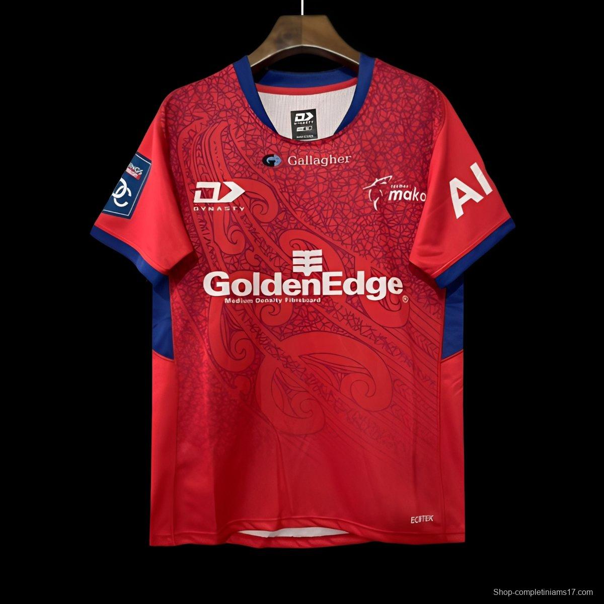 25/26 Tasman Mako Red with Maori Tribal Pattern Jersey