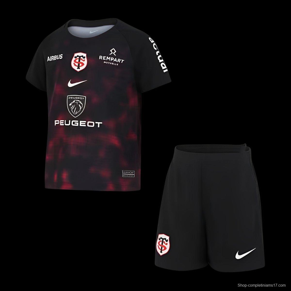 24/25 Kids Stade Toulousain Black with Red Pixel Pattern Home Jersey Kit