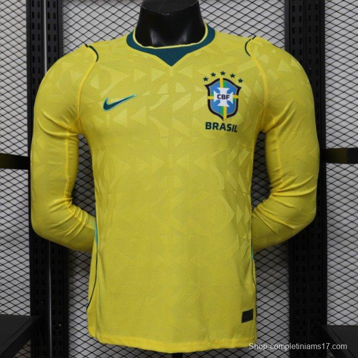 Player Version 2026 Brazil  Yellow with Geometric Pattern Home Long Sleeve Jersey