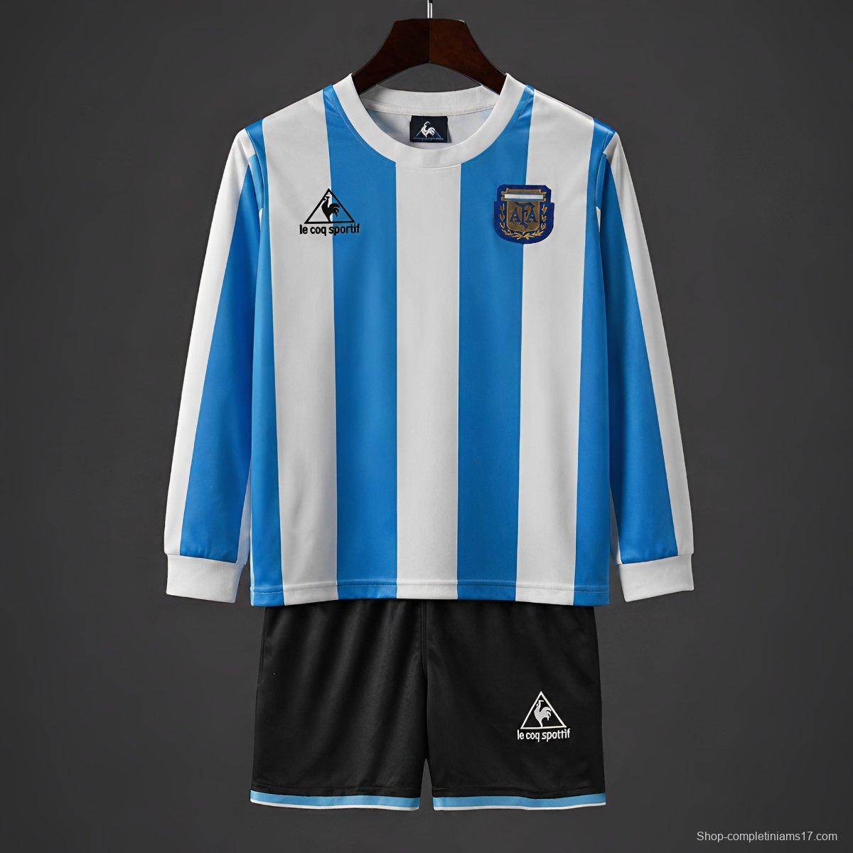 Retro 1998 Kids Argentina Home Long Sleeve Jersey