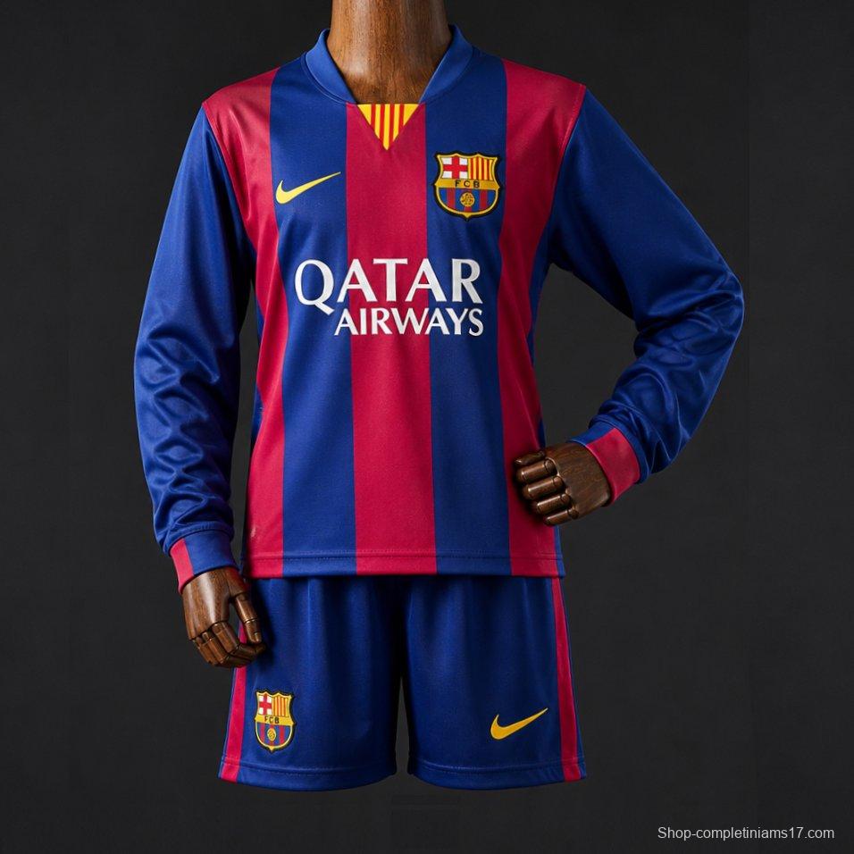14/15 Kids Barcelona Home Retro Long-Sleeve Kit Jersey Size 16-28