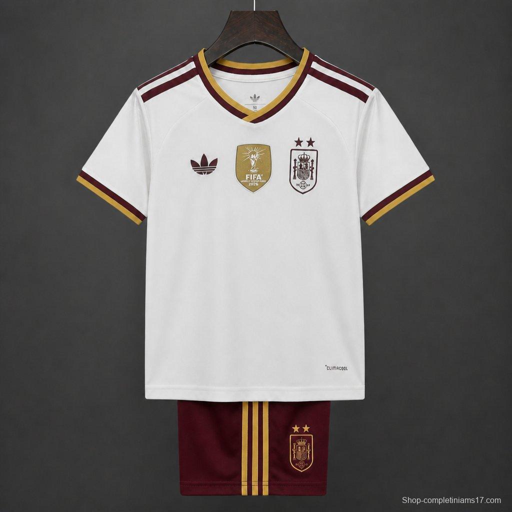 2 Star 2026 Kids Spain Away White Jersey With Champion Patch